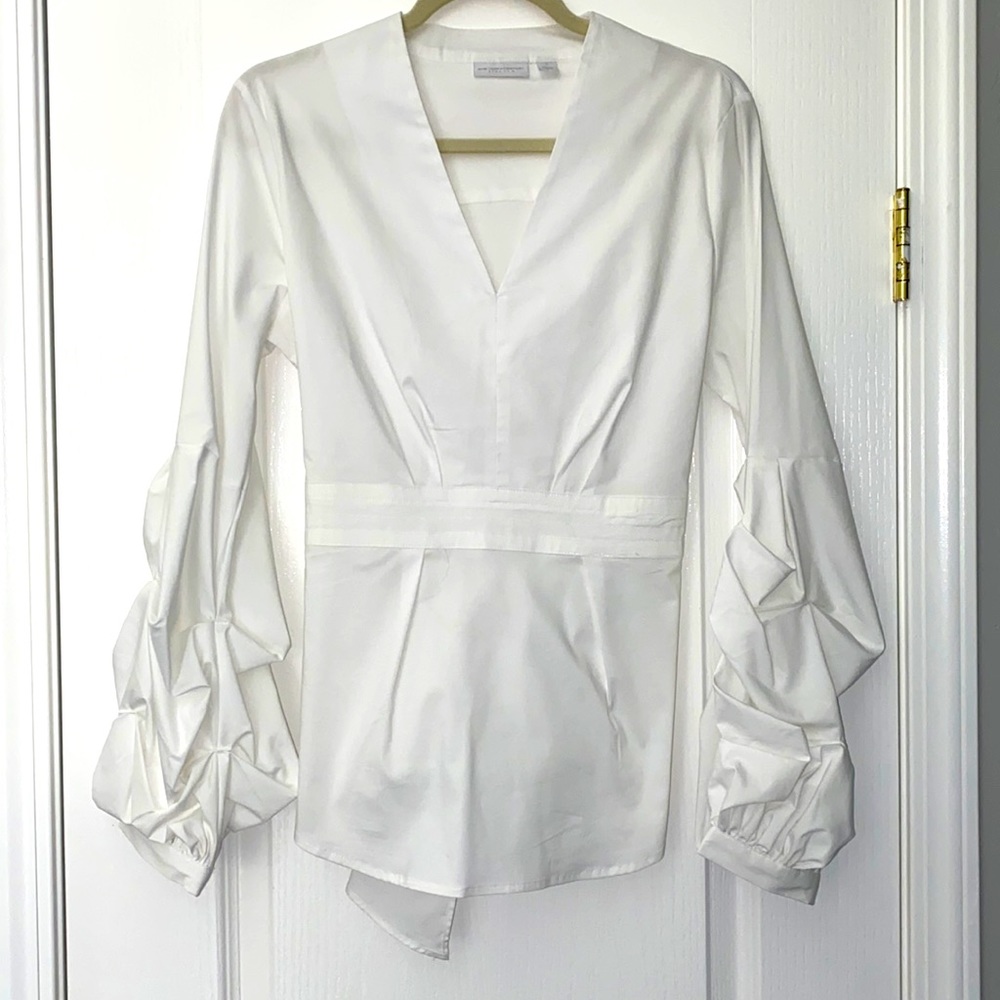 White long sleeve v neck blouse